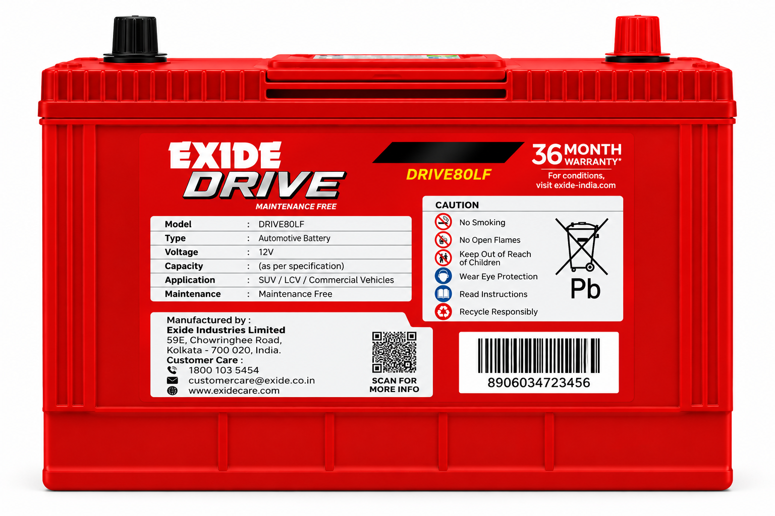 Exide DRIVE(DRIVE80LF) Battery - Image 2